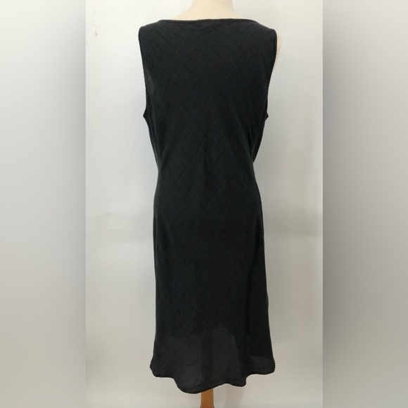 Eileen Fisher L Linen Dress V-Neck Sleeveless Basket Crepe Graphite Gray 0752 - Picture 5 of 14
